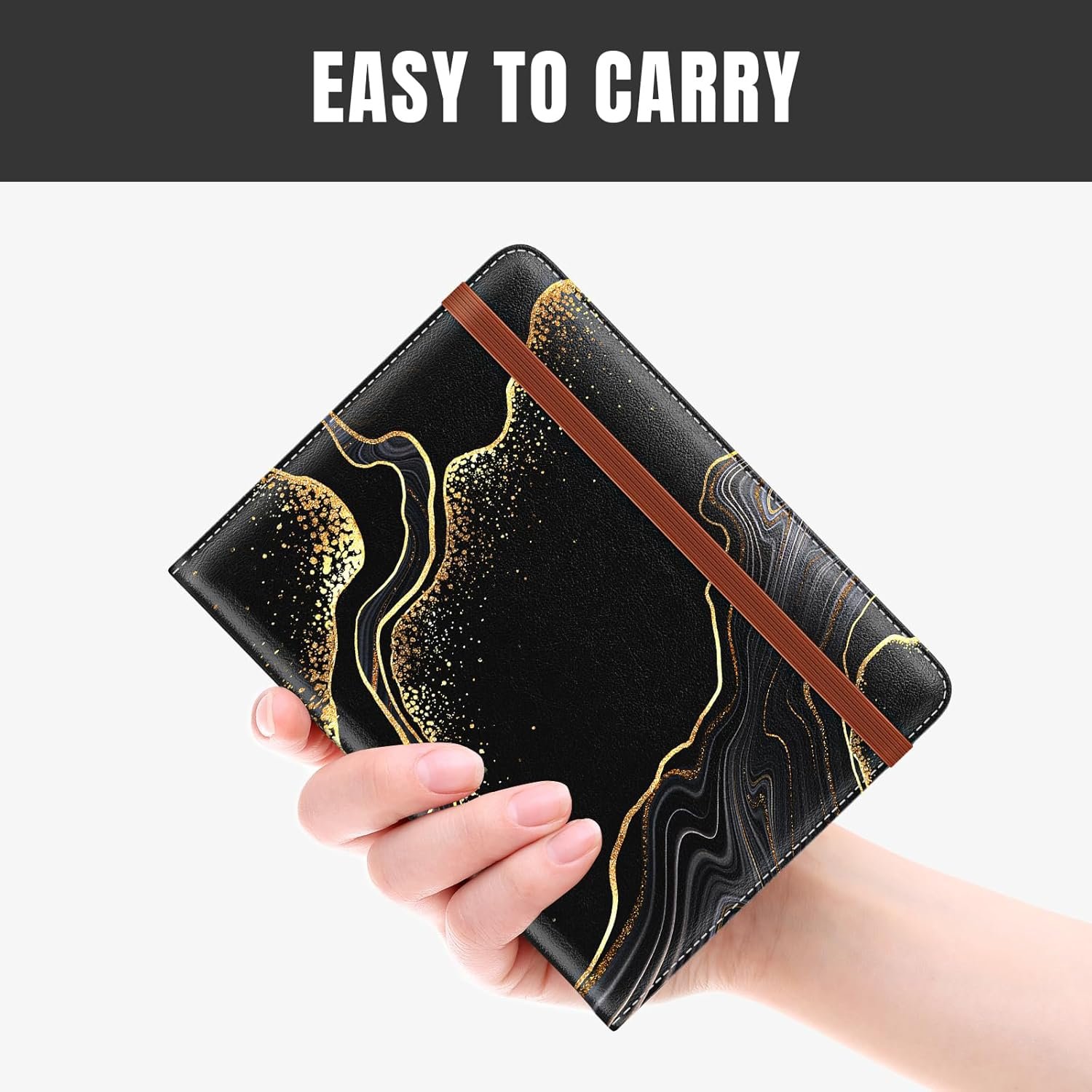 Rimilak Passport Holder, RFID Blocking Passport Cover Wallet Travel Essentials, Leather Travel Air Ticket Documents Organizer Protector for Women and Men, Gold Marble - Image 3