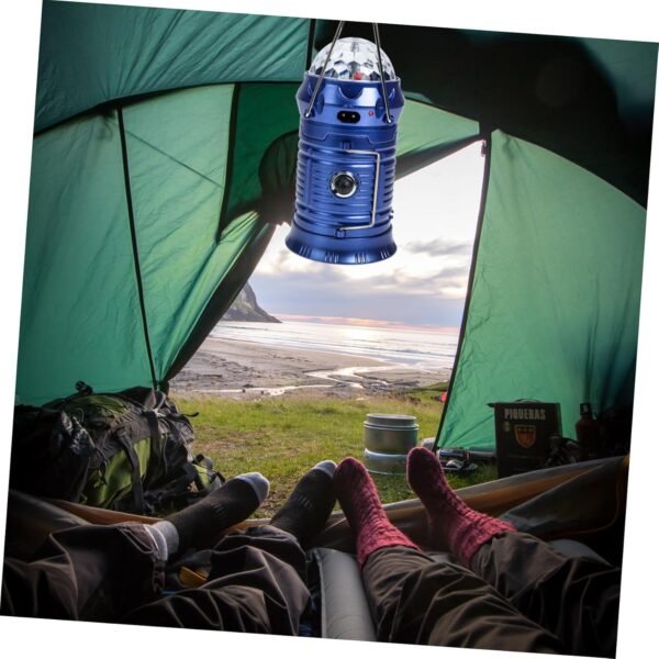 Solar Fan Camping Lamp with LED Lantern Portable Outdoor Illumination Light for Tent Rechargeable Solar Powered Lantern with Plug Blue Multipurpose Emergency Light - Image 4