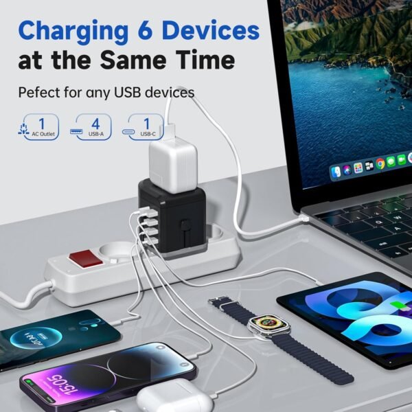Universal Travel Adapter, International Power Adapter, 4 USB-C & 1 USB-A Fast Charging Travel Charger, All in One Worldwide Travel Plug Adapter, Outlet Adapter for Europe EU UK USA AU - Image 3