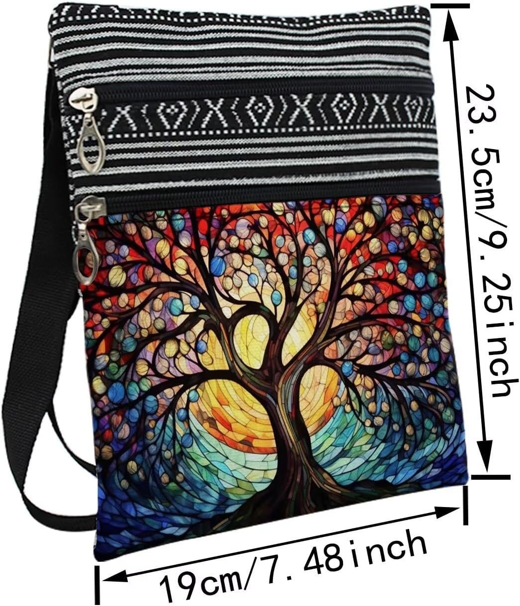 Stained Glass Pattern Crossbody Handbag with Zipper Butterfly World Tree Bee Aesthetic Present for Woman - Image 2