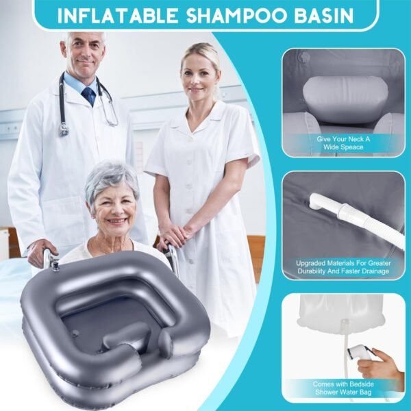 Inflatable Shampoo Basin, Loc Detox Tub for Dreads, Shampoo Buddy Bowl for Bedridden, Disabled,Injured with 2.5 GL Portable Water Shower Bag（Silvery） - Image 5