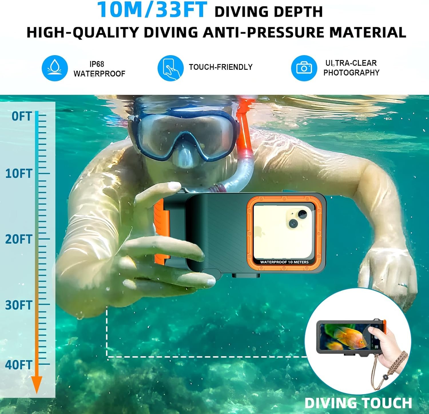 Professional Diving Waterproof Phone Case, Outdoor Swimming Snorkeling Surfing Underwater Touch Screen Photo Video Housing for iPhone 16 Pro Max Samsung S25 Ultra No More Than 6.9 Inch Smartphones - Image 3