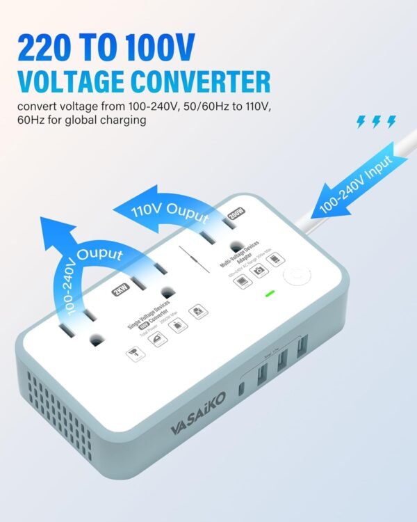 220V to 110V Voltage Converter US to Europe, 2000W Max International Power Converter with 4 USB Charging, Power Converter for European with Travel Plug Adapter - Image 4