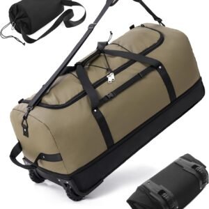 CONTAIL 32”110L Expandable 140L Rolling Duffle Bag with 2 Inline Wheels,Convertible Weekend Travel Bag with Bungee-Cord System,Army Green