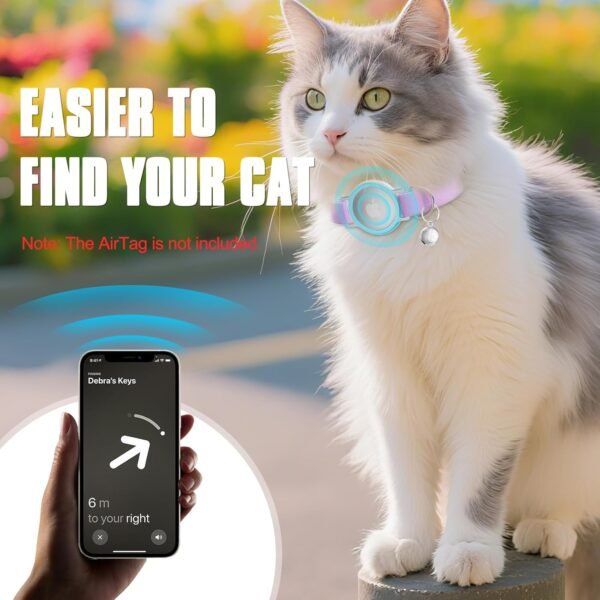 AirTag Cat Collar, Ultra Elastic Cat Tracker Collar, Airtag Holder Compatible with Apple Air Tag, [Lightweight & Scratch Resistant] Adjustable Stepless GPS Pet Collar for Cats Kittens (Purple) - Image 3