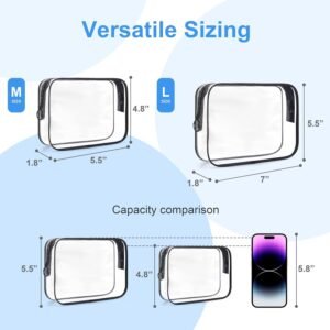 TSA Approved Toiletry Bag,2 Pack Clear Toiletry Bag, Quart Size Travel Essential Bags for Toiletries,Clear Makeup Bag Organizer, Carry on Cosmetic Bags for Women,Black