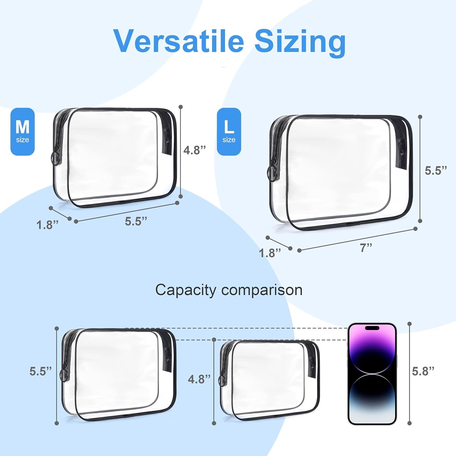 TSA Approved Toiletry Bag,2 Pack Clear Toiletry Bag, Quart Size Travel Essential Bags for Toiletries,Clear Makeup Bag Organizer, Carry on Cosmetic Bags for Women,Black - Image 2