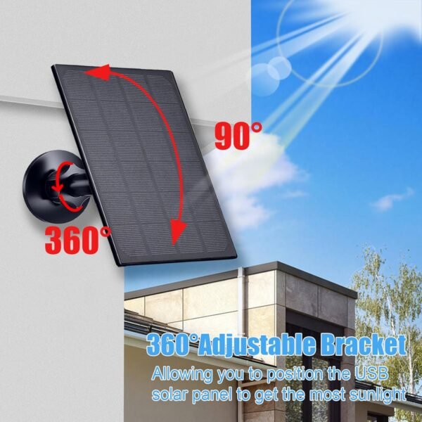 Zivif Solar Panel for Security Camera, 2W Solar Charger with Micro USB & USB-C Port for Rechargeable Battery Camera, with 360° Adjustable Security Mount, Black (2 Pack) - Image 6