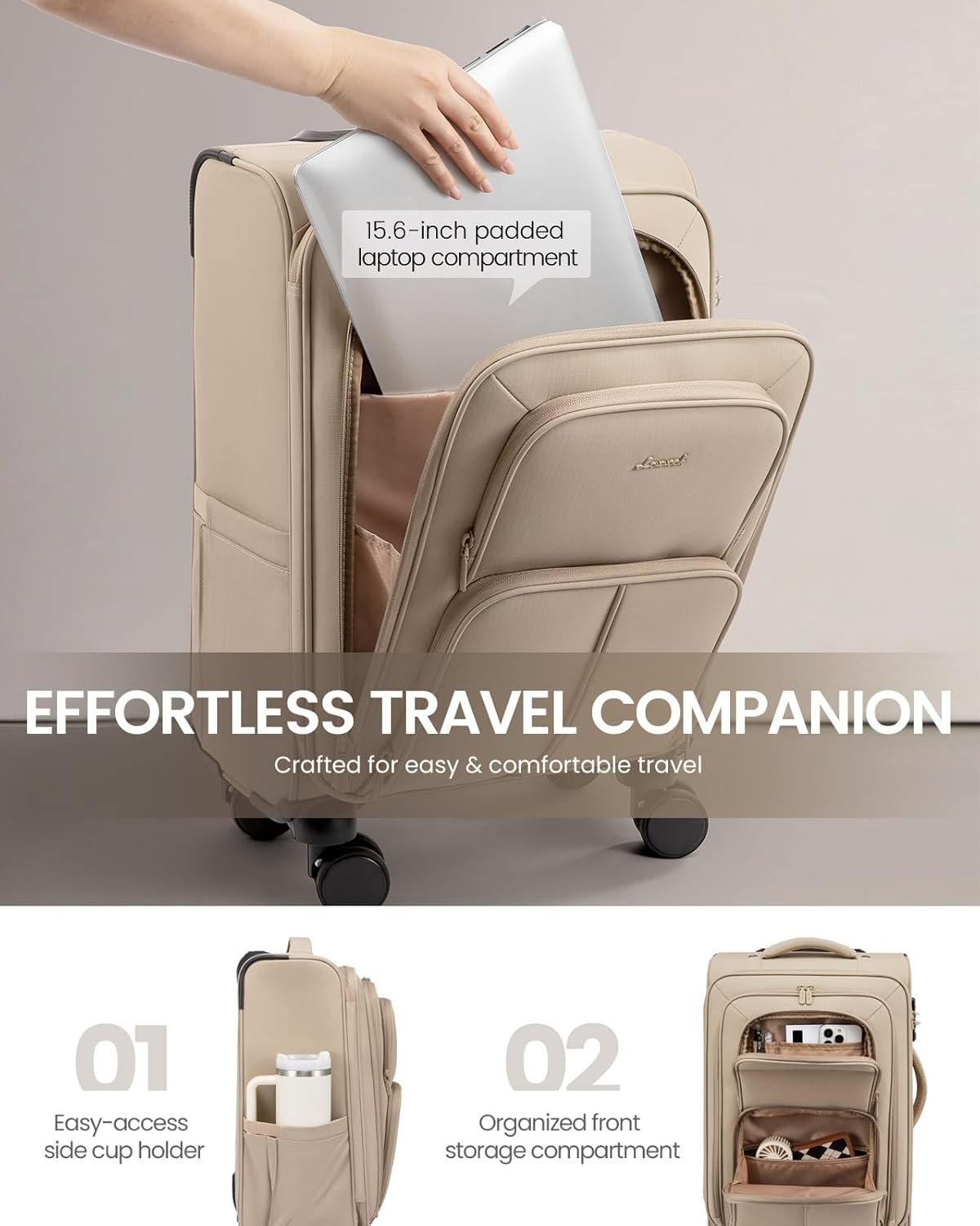 LOVEVOOK Carry On Luggage 22x14x9 Airline Approved, 22 Inch Softside Suitcases with Spinner Wheels, Lightweight Carry-on Suitcase with TSA Lock for Women Men, Large Luggage for Travel Business Trip - Image 5