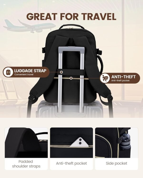 LOVEVOOK Carry on Backpack, 50L Travel Backpack Flight Approved, Waterproof Large 18inch Laptop Backpack Luggage Daypack Business Weekender Overnight with 3 Packing Cubes, Black-Black - Image 6