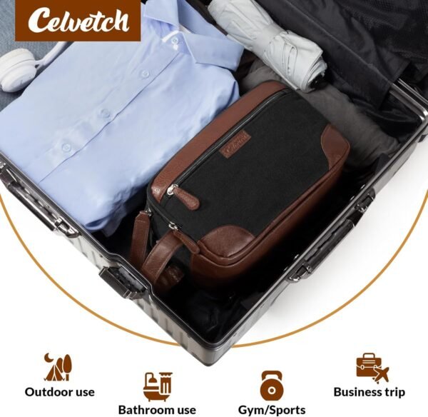 Travel Toiletry Bag for Men - Canvas Toiletries Bag with Multiple Pockets Large Hanging Dopp Kit Travel Bag for Toiletries Essentials Accessories - Black - Image 7