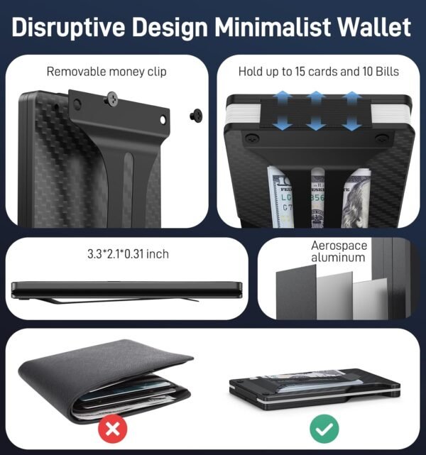 【Anti-theft Tracking Wallet】Smart Wallet with Location Tracking, Air Wallet Build in Airtag Chip Compatible with Apple Find My iOS Only, RFID-Blocking Card Holder with Money Clip (Black Carbon Fiber) - Image 6