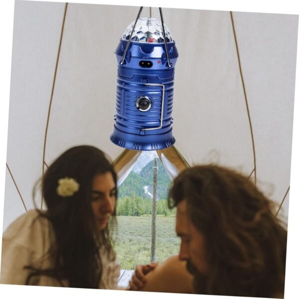 Solar Fan Camping Lamp with LED Lantern Portable Outdoor Illumination Light for Tent Rechargeable Solar Powered Lantern with Plug Blue Multipurpose Emergency Light - Image 5