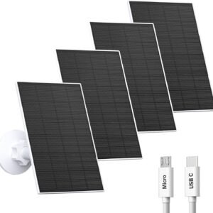 2W Solar Panel for Security Camera Outdoor, USB/USB-C Charger with IP65 Waterproof, 360° Adjustable Mount & 7.2ft Cable, Compatible with Rechargeable Battery Cameras (4 Pack, White)