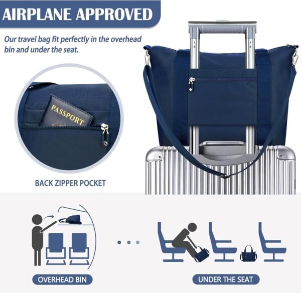 Small Travel Gym Duffel Bag for Women, Waterproof Nylon Weekender Overnight Bag Personal Item Carry on Bags for Airplanes Hospital Sports Fitness Dance Mommy Tote - Image 2