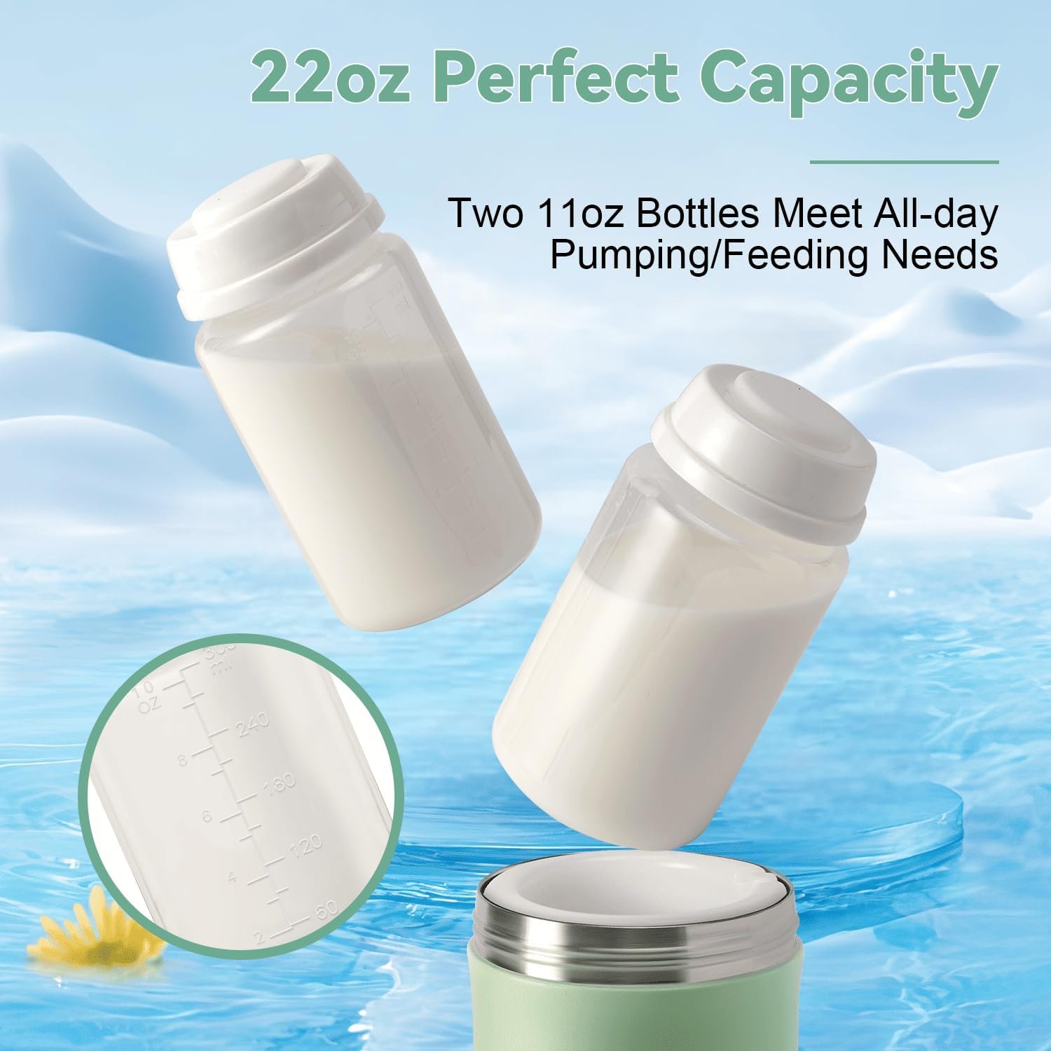 Portable Breast Milk Cooler Bottle, 22oz Capacity Breastmilk Chiller for Travel Mom, 360° Cooling Keeps Milk Fresh for 24 Hours, Breastfeeding Essentials with 2pcs Bottle for Breastmilk Storage - Image 8