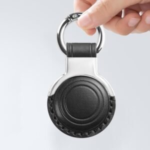 Genuine Leather All-in Package for Airtag Holder Designed for Apple for Airtags Keychains.Compact Design with Key Rings for Added Convenience and Protective Casing for Airtag (Black, 1 Pack