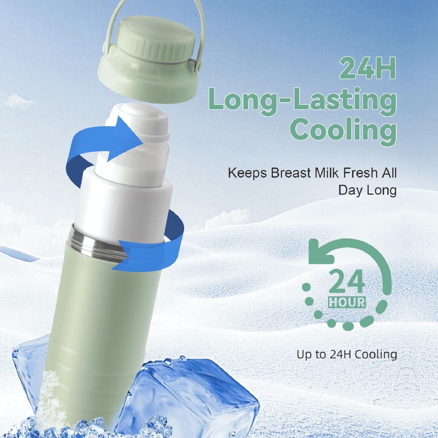 Portable Breast Milk Cooler Bottle, 22oz Capacity Breastmilk Chiller for Travel Mom, 360° Cooling Keeps Milk Fresh for 24 Hours, Breastfeeding Essentials with 2pcs Bottle for Breastmilk Storage - Image 5