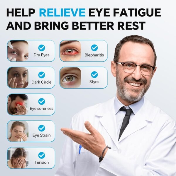 Heated Sleep Mask for Dry Eyes Relief, Rechargeable Warm Compress with 3 Heat Settings, Washable Cover, Cordless Design for Travel & Night Use - Image 3