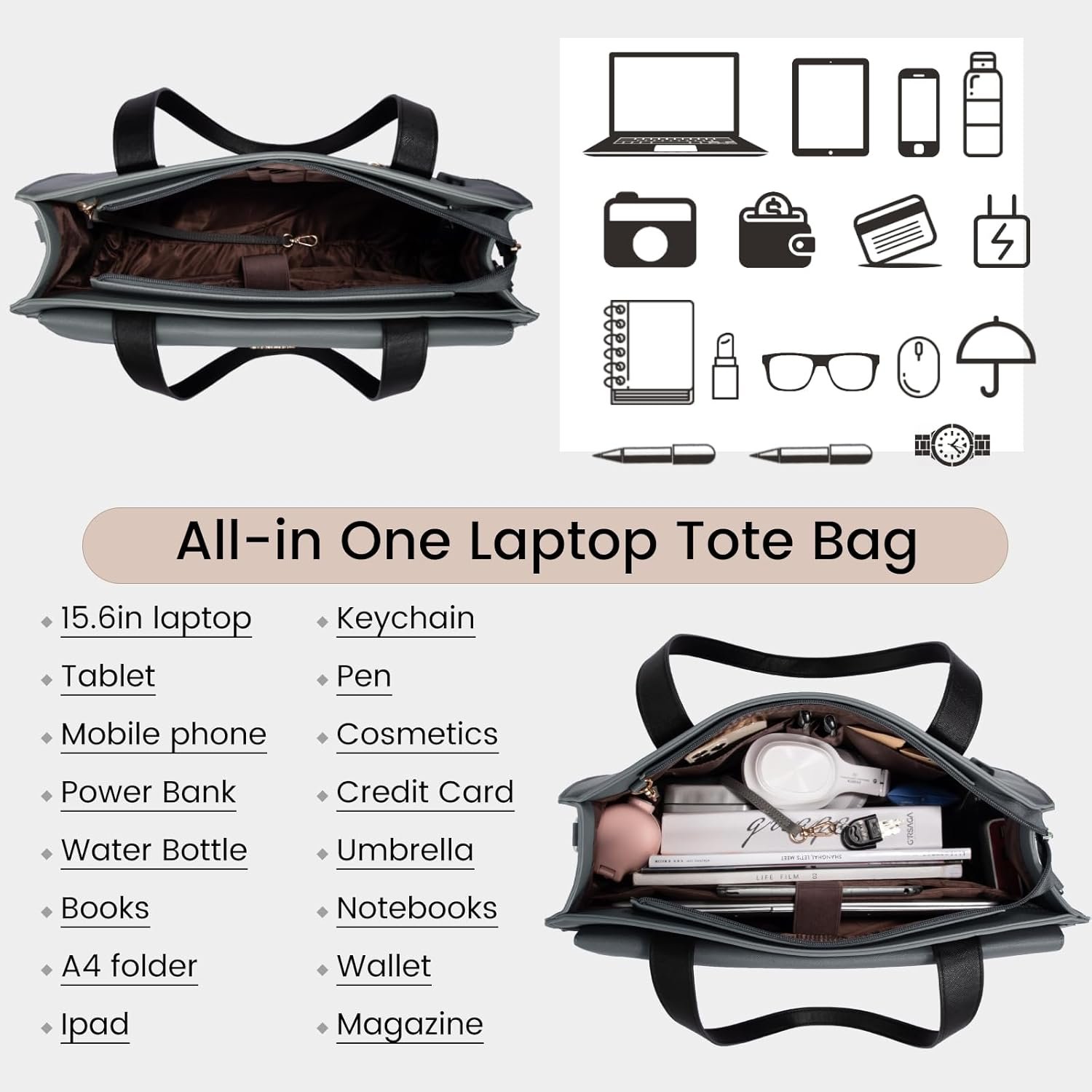 LOVEVOOK Laptop Tote for Women - 15.6 Inch Professional Leather Computer Briefcase - Waterproof Shoulder Bag - Large Capacity Business Teacher Office Bag - Crossbody Purse - Image 3