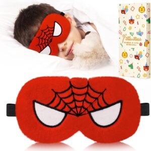 Sleep Mask for Kids – Cute Cartoon Plush Fuffy Sleeping Eye Cover Red Kawaii Soft Eyeshade with Adjustable Strap Animal Eye Blindfold for Kids Girls Boys Teens
