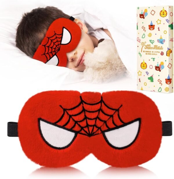 Sleep Mask for Kids - Cute Cartoon Plush Fuffy Sleeping Eye Cover Red Kawaii Soft Eyeshade with Adjustable Strap Animal Eye Blindfold for Kids Girls Boys Teens