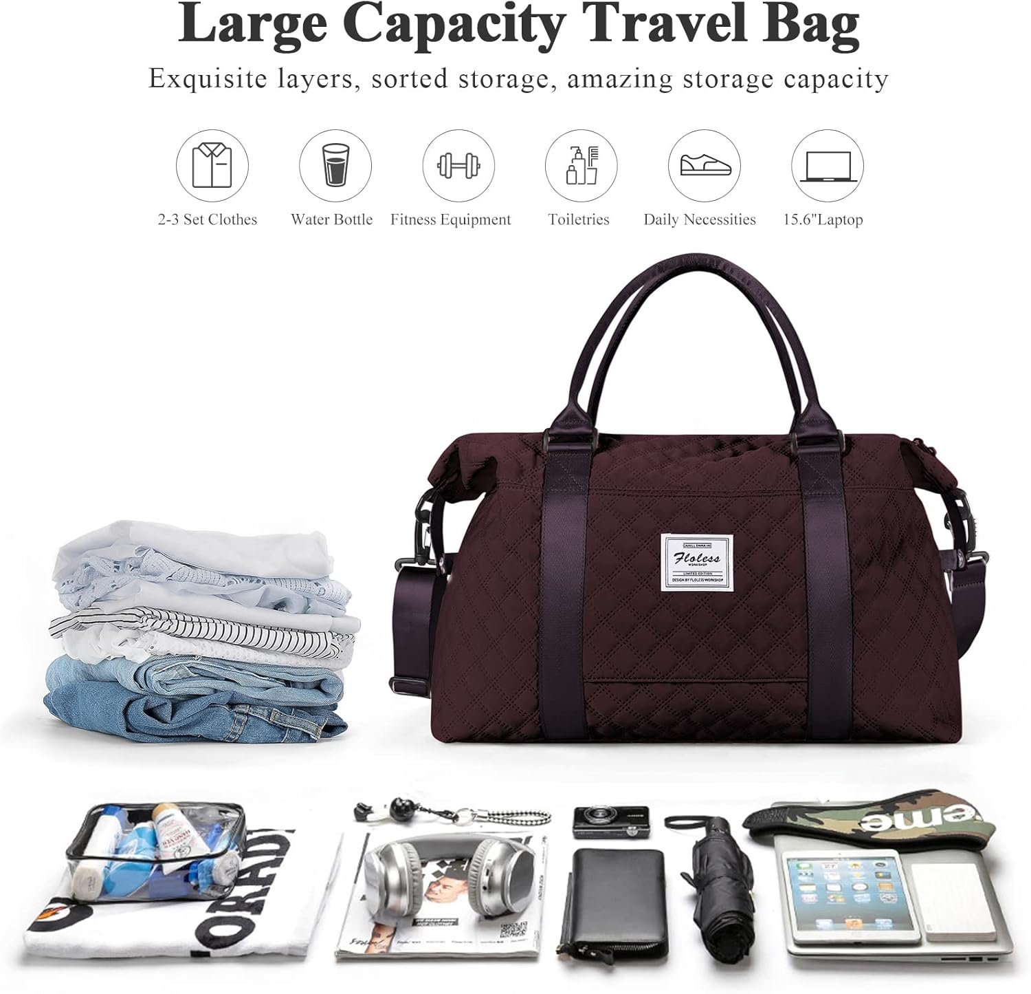 Travel Duffel Bag,Sports Tote Gym Bag,Shoulder Weekender Overnight Bag for Women - Image 2