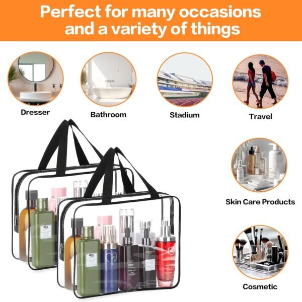 HAOGUAGUA 2-Piece Large Clear Makeup Cosmetic Organizer Bag, Plastic Tote Bags, Waterproof Transparent Handbag Purse - Image 5