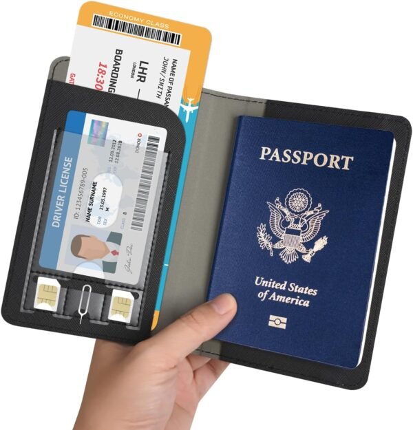 RSAquar Passport and Vaccine Card Holder Combo, Passport Holder Cover Wallet, Leather Card Case Travel Accessories with RFID Blocking for Women and Men, Y-Black - Image 7