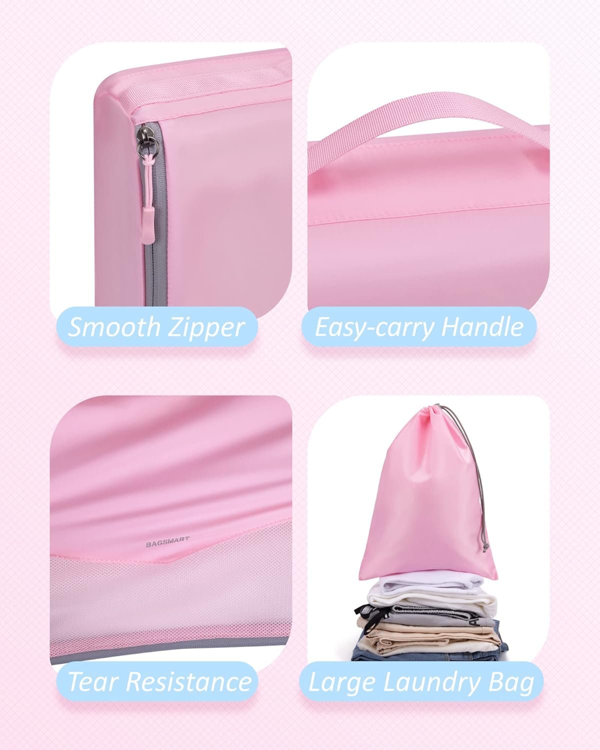 BAGSMART Packing Cubes for Travel, 6 Set Lightweight Travel Packing Cubes for Suitcases, Suitcases Organizer & Travel Cubes for Packing Baby Pink, BM0104022 - Image 6