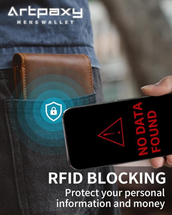 Mens Wallet With AirTag Holder, Bifold Leather RFID Blocking 1-2 ID Windows 12-13 Card Holders, Gift Box and Screen Protector Included, AirTag Not Included - Image 8