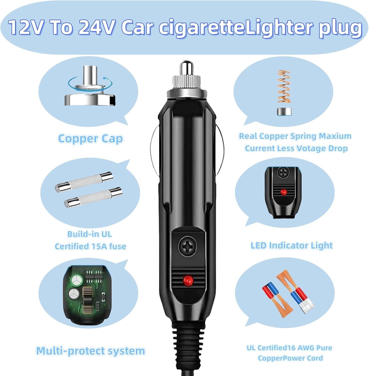 6.8FT Portable12V/24V car Charger Suitable Compatible Ecoflow Delta/River, Bluetti EB55, Anker 757/767 and XT60 connectors Solar Power Plants, for Ecoflow Wave 2 Cigarette Lighter Cables - Image 4