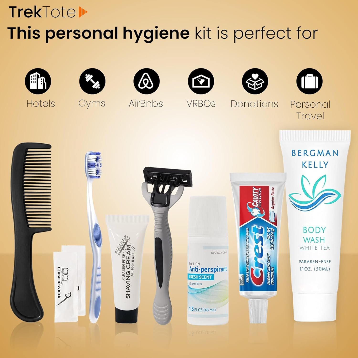 Trektote Travel Toiletry Kit For Men And Women – 10 Piece Set of Travel Size Toiletries, TSA Compliant, Includes Body Wash, Deodorant, Shaving Cream And Razor, Oral Care, Reusable Toiletry Bag & More - Image 4