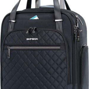 EMPSIGN Underseat Carry On Wheeled – 16″ Carry on Bag with Wheels Multi-functional Lightweight Rolling Bag Overnight Weekender Small Suitcase for Women Men Travel Business, Black