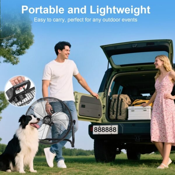 18" Solar Powered Fan for Outdoor - 26400mAh Rechargeable Battery Operated Outdoor Floor Fans with 40W Solar Panel for Gazebo Camping Home Patio - Image 6