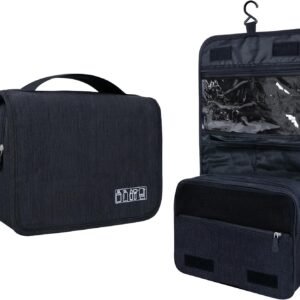 Large Capacity Toiletry Bag Travel Bag with Hanging Hook for Men and Women Waterproof Travel Cosmetic Bag Bathroom Storage Bag for Brushes Set,Full-Sized Shampoo,Toiletries,Accessories-Black