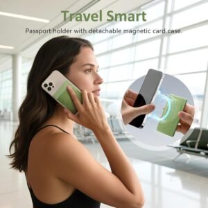 Full Grain Leather Passport Holder for Travel Women Men Passport Wallet with Airtag Slot RFID Blocking Travel Essentials Passport Cover Case Green