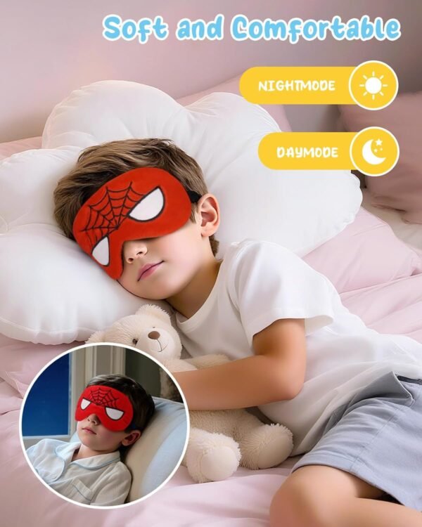 Sleep Mask for Kids - Cute Cartoon Plush Fuffy Sleeping Eye Cover Red Kawaii Soft Eyeshade with Adjustable Strap Animal Eye Blindfold for Kids Girls Boys Teens - Image 5