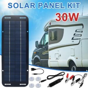 Solar Panel Kit With 4 Suction Cups, 30W 12V Trickle Charger, 14×5 Inch Portable Solar Powered Kit, High-Efficiency Car Battery Charger for RV Boat Motorcycle