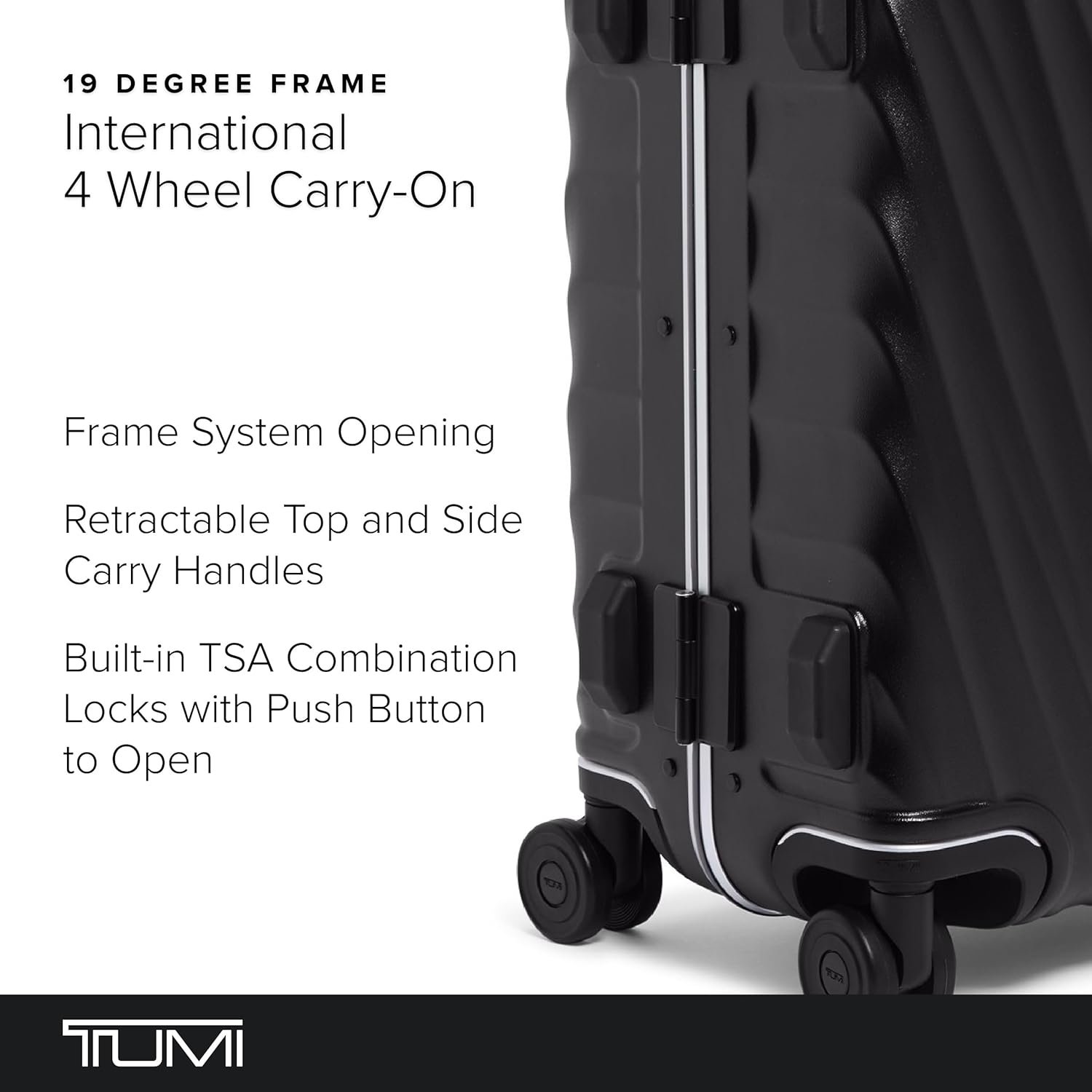 TUMI 19 Degree Frame International 4 Wheel Carry-On - Lightweight Suitcase - Hard Shell Luggage - 21.8" X 14.0" X 9.0" - Black Texture - Image 2