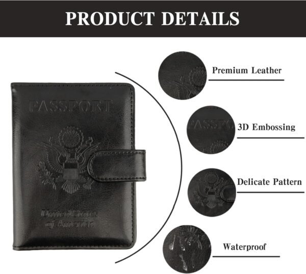 Passport Holder for Travel, Leather Passport Holder, RFID Passport Cover Passport Wallet Premium Passport Case with Card Holder & Pen Slot Travel Must Haves Essentials for Women Men (Black) - Image 4