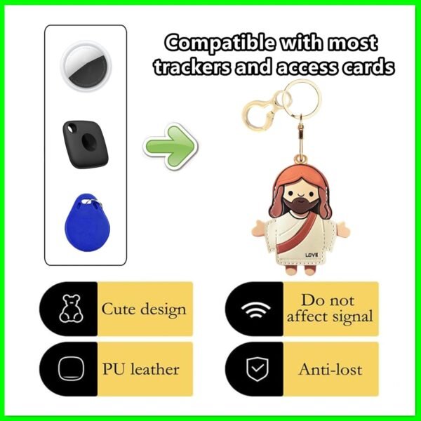 Leather Airtag Keychain Case Holder,Cute Protective Apple Air Tag Cover with Key Ring,Anti-Scratch Hidden Finder GPS Tracker Case for Wallet Keys,Bag,Pets,Backpack(Je sus A) - Image 3