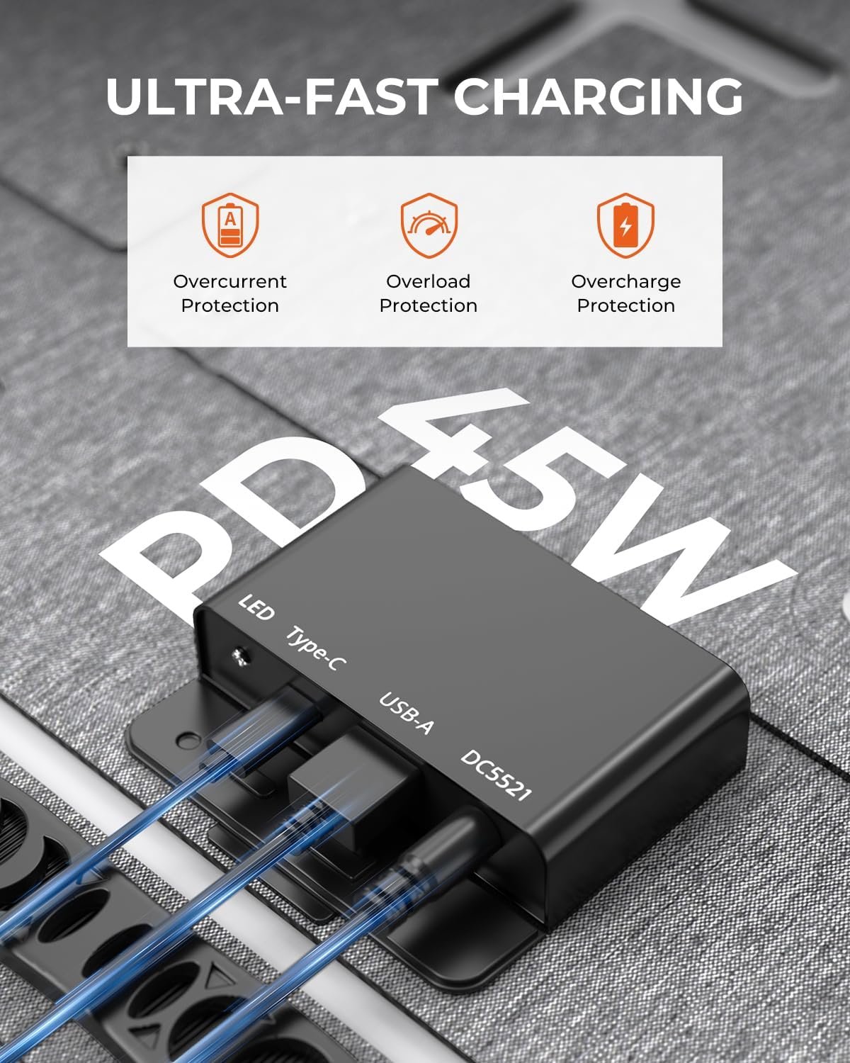 BigBlue 60W Portable Compact Solar Panel with PD 45W USB-C, 20W USB-A, DC Ports for Power Stations, Cellphones, Power Banks, Tablets, IP68 Waterproof, Foldable Camping Solar Charger with Kickstand - Image 3