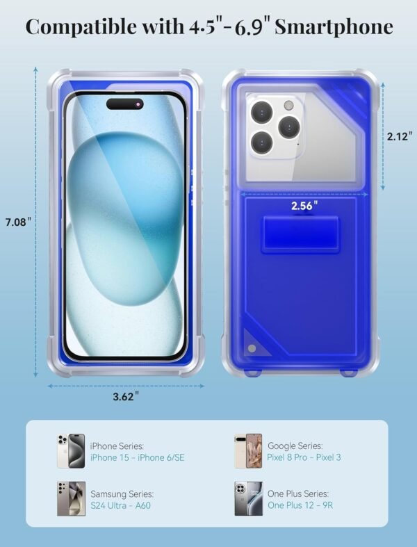 TOPGO Waterproof Phone Case with Crossbody Lanyard for Snorkeling, Diving and Filming [Underwater Screen Touchable & Water Protector] Cell Phone Dry Box Up to 7 inch for iPhone/Galaxy/Pixel- Blue - Image 7