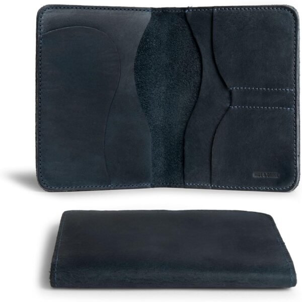 Hide & Drink, Double Passport Cover with Slots for Bills and Keys, Rustic Case, ID Organizer, Full Grain Leather, Handmade Accessories, Slate Blue