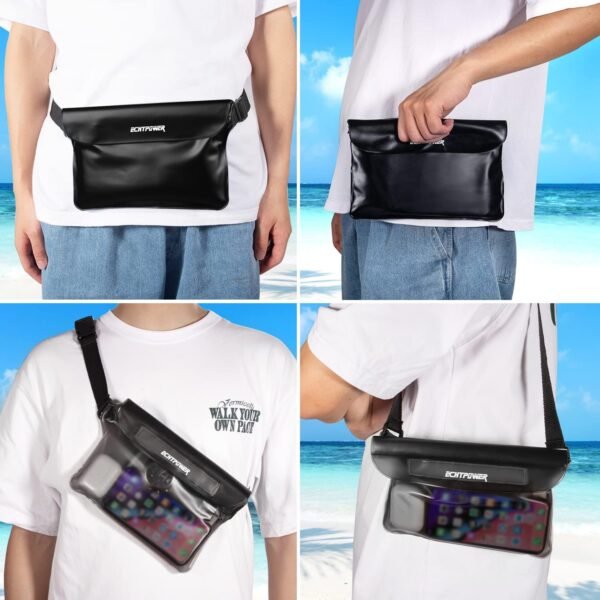 ECHTPower 2-Pack Waterproof Pouch Bag, Waterproof Fanny Pack, Waterproof Dry Bag with Adjustable Waist Strap for Beach Swimming Kayaking Floating Boating - Image 7