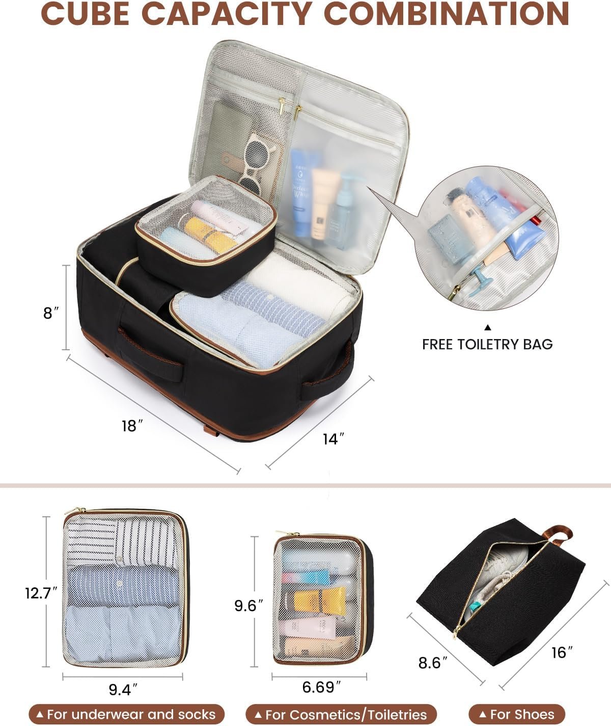 LOVEVOOK Travel Backpack for Women, 40L Carry On Backpack Flight Approved, Large Personal Item Bag Fits 17 inch Laptop, TSA Approved Luggage with 3 Packing Cubes,Waterproof Weekender Gym Daypack - Image 5