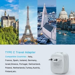 2 Pack European Travel Plug Adapter, VINTAR International Power Plug Adapter with 2 USB Ports,2 American Outlets- 4 in 1 Outlet Adapter,Travel Essentials to Italy,Greece,France, Spain (Type C)