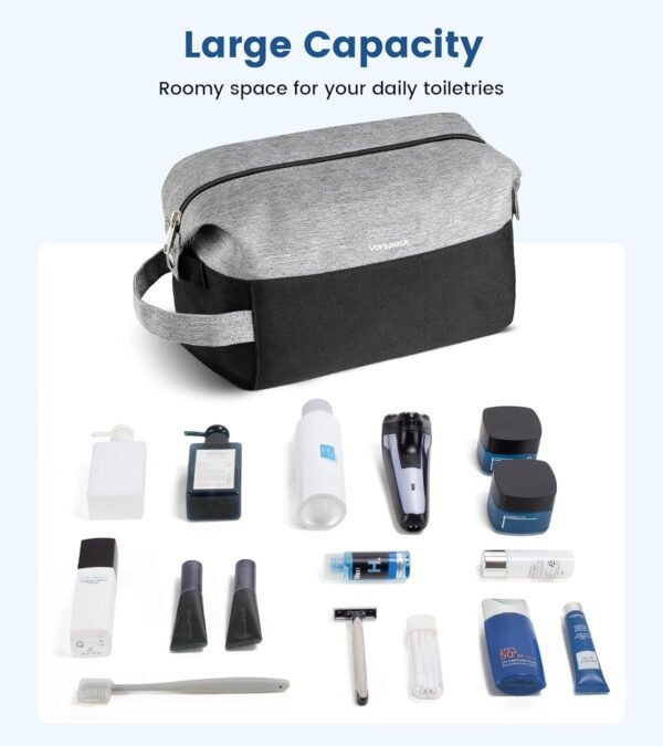 Vorspack Travel Toiletry Bag for Men - Lightweight Mens Toiletry Travel Bag Water Resistant Dopp Kit Shaving Bag for Skincare Toiletries Bathroom Gifts - Black - Image 3