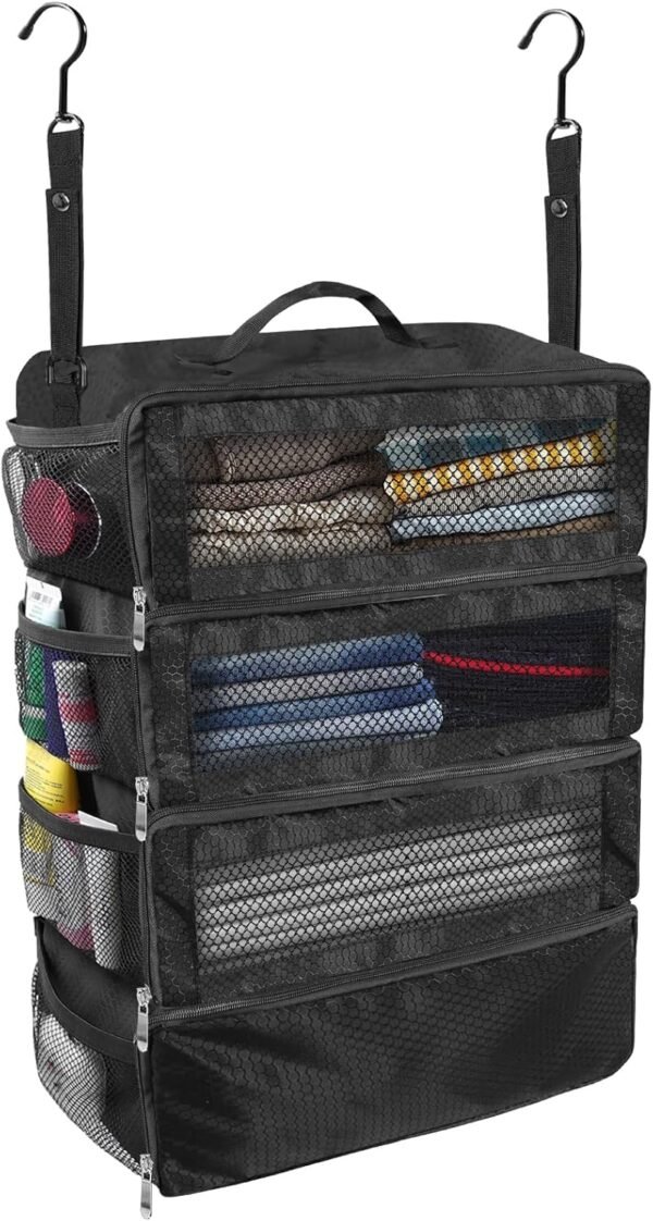Suitcase Organizer, Travel Luggage Organizer Portable Hanging Travel Shelves Collapsible Hanging Packing Cubes for Carry on Suitcase